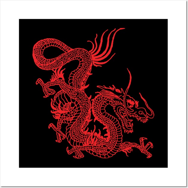 Red Chinese Dragon Wall Art by EddieBalevo